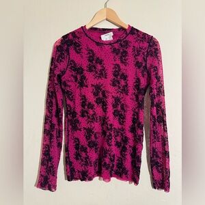 Fuzzi Jean Paul Gautier Pink + Black Floral Print Mesh Long Sleeve Tee Size L
